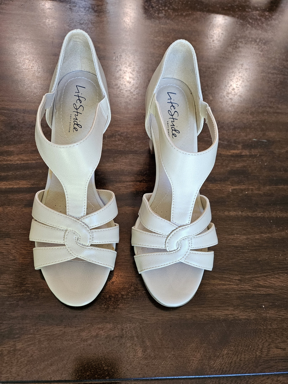 Life Stride Ivory T-Strap Knot Front Heels
